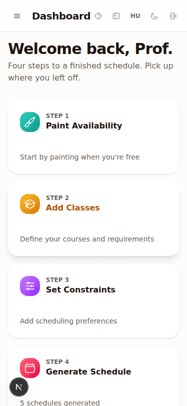 Semesto dashboard on mobile